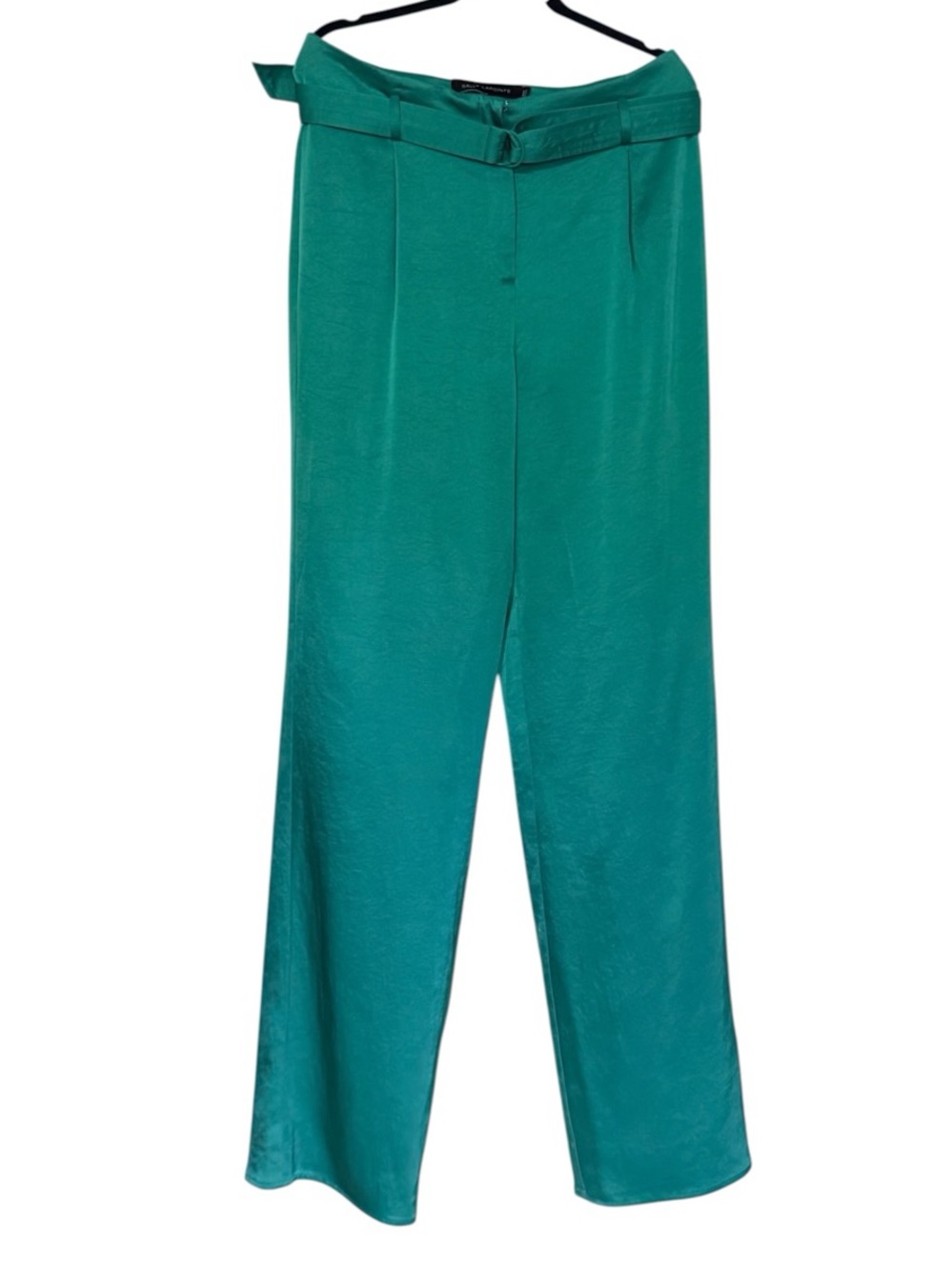 Sally LaPointe Women’s Green Belted Satin Wide-Leg Trousers Size 14